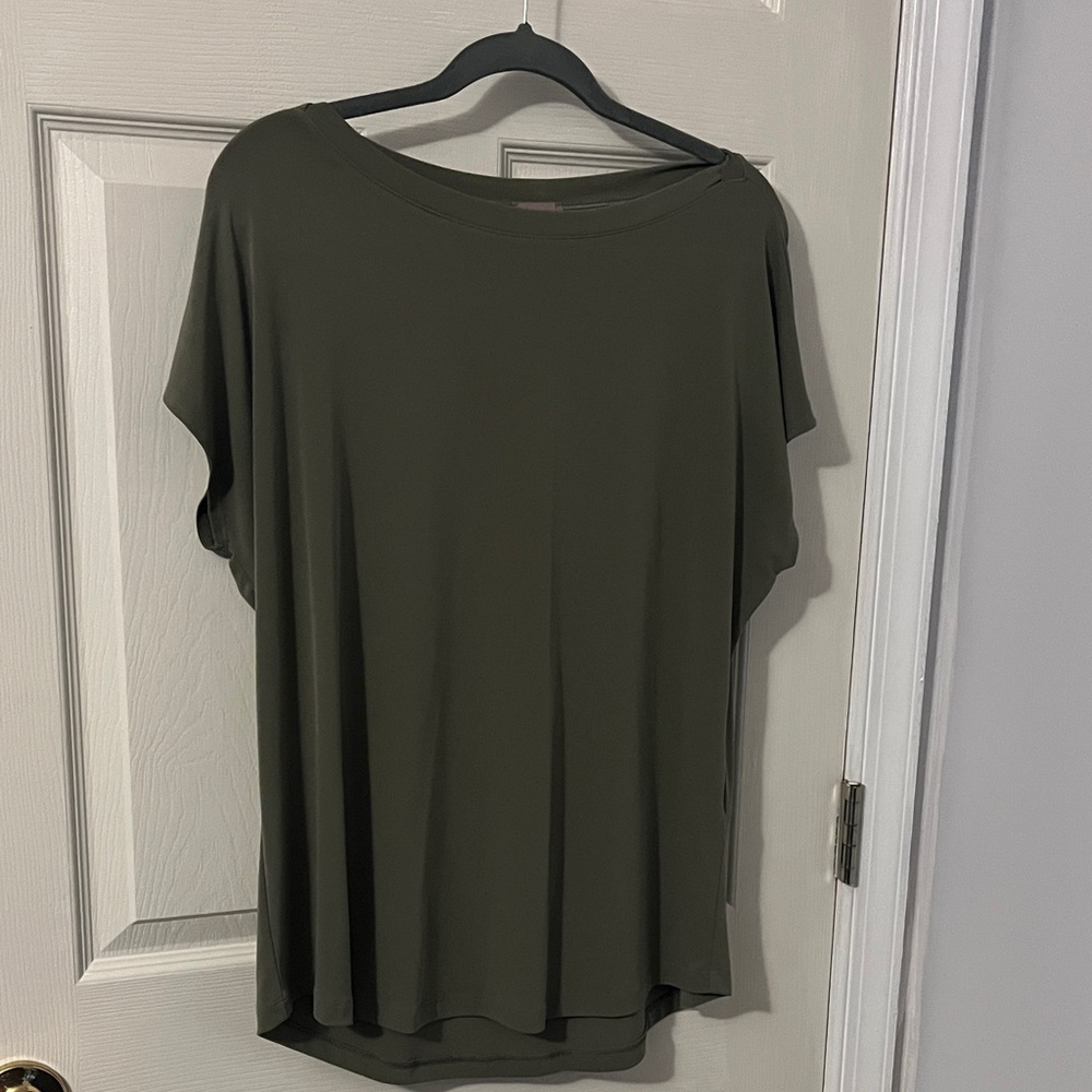 Chico's Army Green Short Sleeve Top
